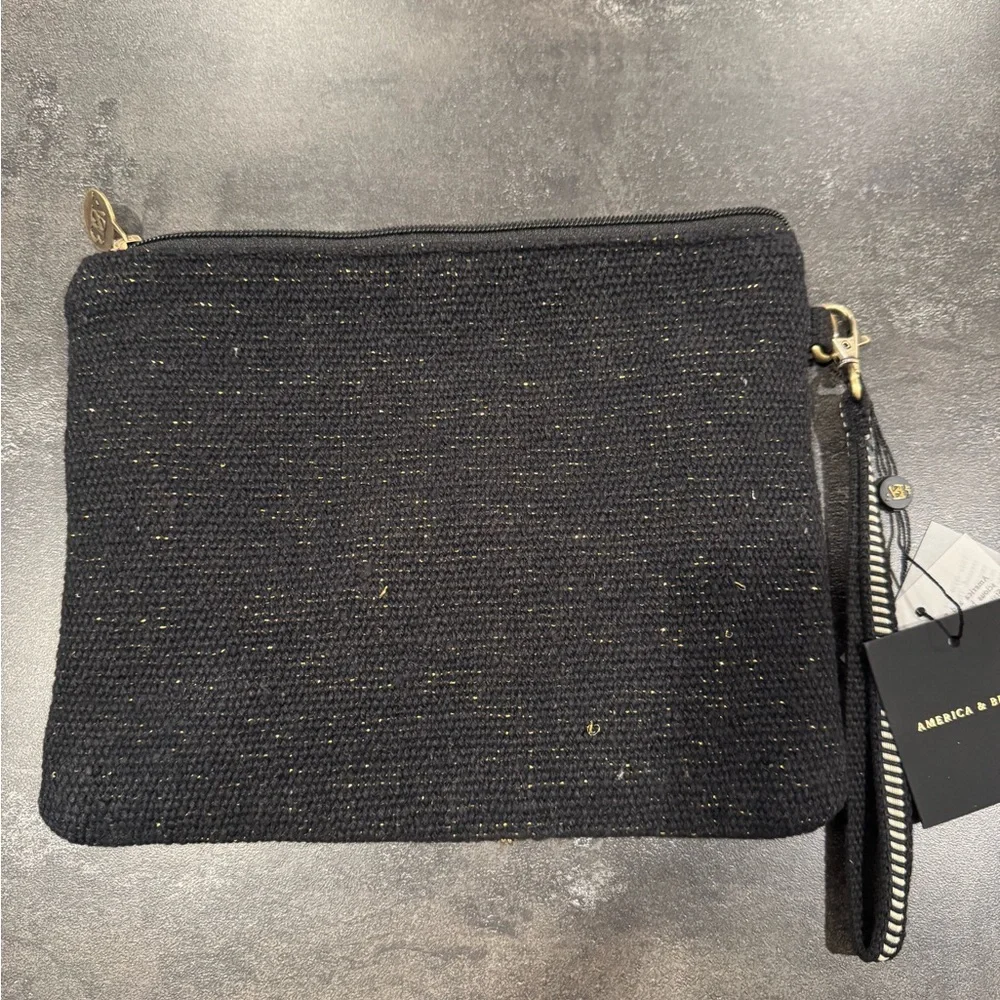 America and Beyond‎ Black and Gold Floral Beaded Clutch